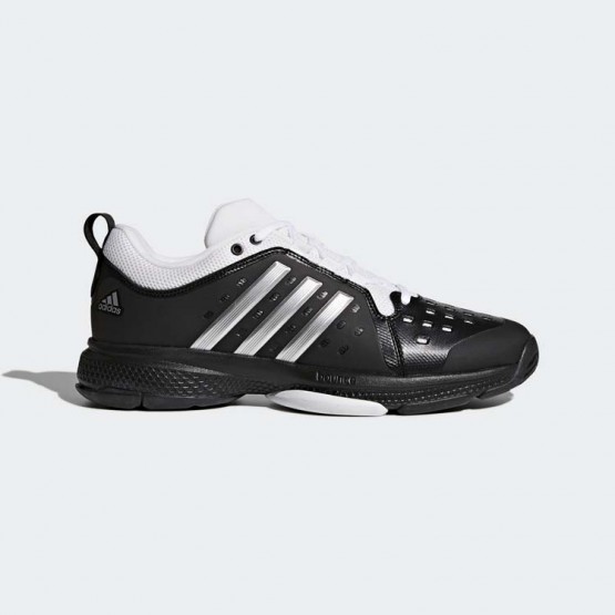 Mens Core Black/Metallic Silver/White Adidas Barricade Classic Bounce Tennis Shoes 186MFVBR