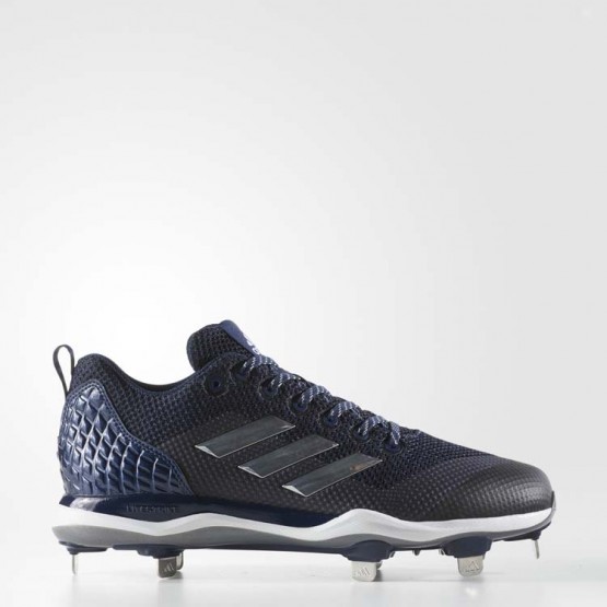 Mens Collegiate Navy/Metallic Silver/White Adidas Poweralley 5 Cleats Baseball Shoes 230WNZHM