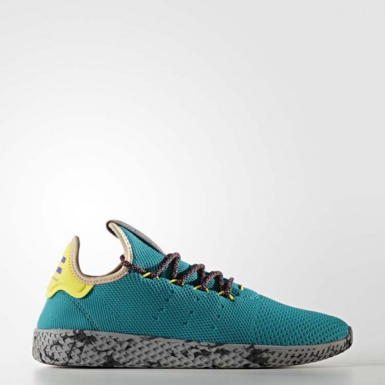 Mens Teal/Semi Frozen Yellow/Grey Marble Adidas Originals Pharrell Williams Tennis Hu Shoes 393XGIOT