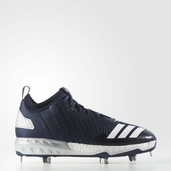 Mens Collegiate Navy/White/Metallic Silver Adidas Boost Icon 3 Cleats Baseball Shoes 429JEQGX