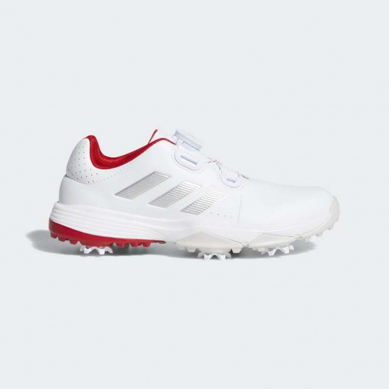 Kids White/Silver Metallic/Scarlet Adidas Adipower Boa Golf Shoes 521MJKLG