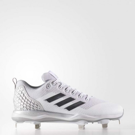 Mens White/Metallic Silver/Silver Adidas Poweralley 5 Cleats Baseball Shoes 617VTDXQ
