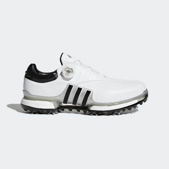 Mens White/Silver Metallic/Core Black Adidas Tour360 Eqt Boa Golf Shoes 629IBTUY