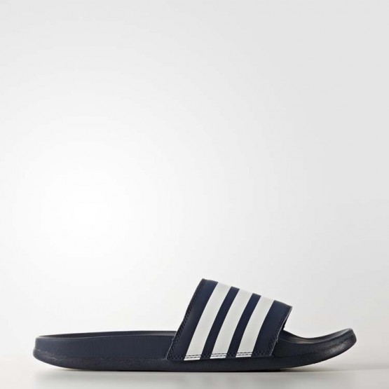 Womens Collegiate Navy/White Adidas Adilette Cloudfoam Plus Stripes Slides Swim Shoes 790TPIUG