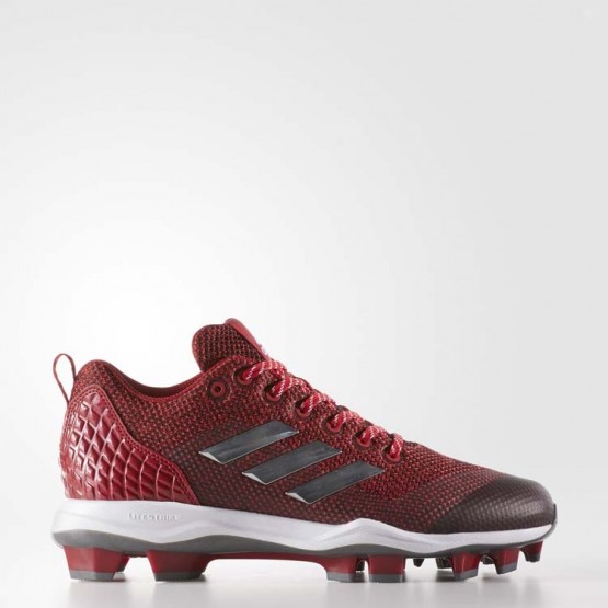 Mens Power Red/Metallic Silver/White Adidas Poweralley 5 Tpu Cleats Baseball Shoes 814HZFWK