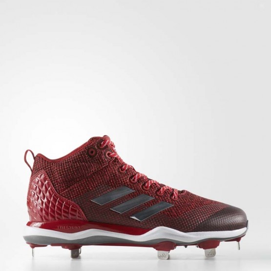 Mens Power Red/Metallic Silver/White Adidas Poweralley 5 Mid Cleats Baseball Shoes 901NKJWH
