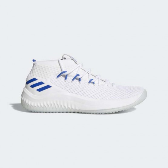 Mens White/Blue Solid Adidas Dame 4 Basketball Shoes 996CDLKZ