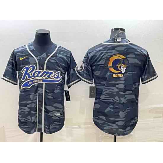 Men Los Angeles Rams Grey Camo Team Big Logo With Patch Cool Base Stitched Baseball Jersey->los angeles rams->NFL Jersey