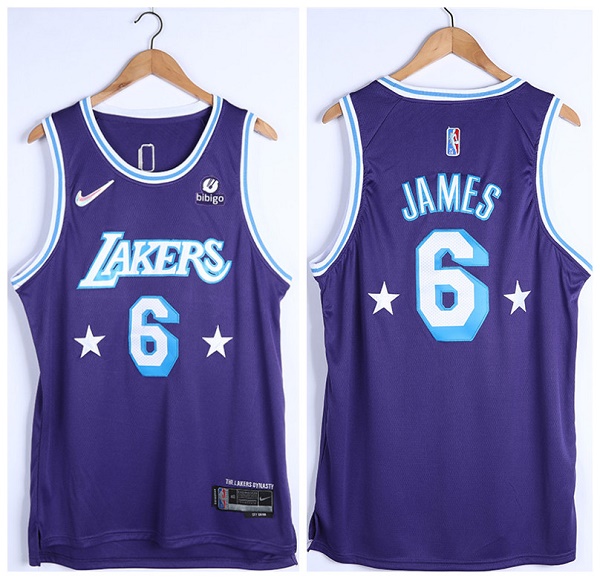 Men's Los Angeles Lakers #6 LeBron James "Bibigo" Purple 75th Anniversary City Edition Stitched Jersey->women nfl jersey->Women Jersey