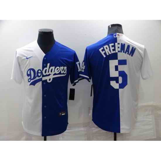 Men Los Angeles Dodgers #5 Freddie Freeman White Blue Split Cool Base Stitched Baseball Jerseys->barcelona jersey->Soccer Club Jersey