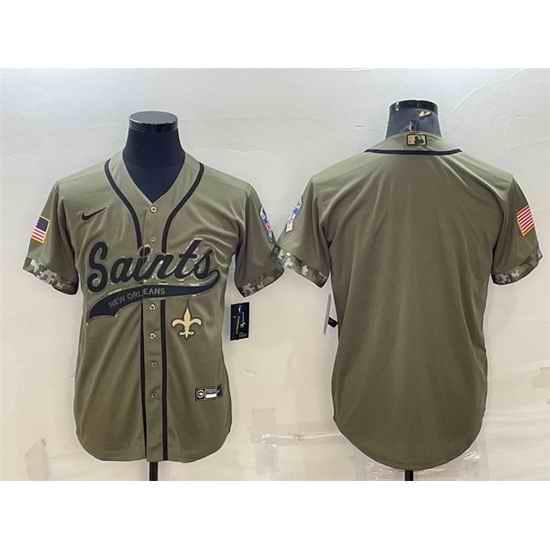 Men New Orleans Saints Blank Olive 2022 Salute To Service Cool Base Stitched Baseball Jersey->new england patriots->NFL Jersey