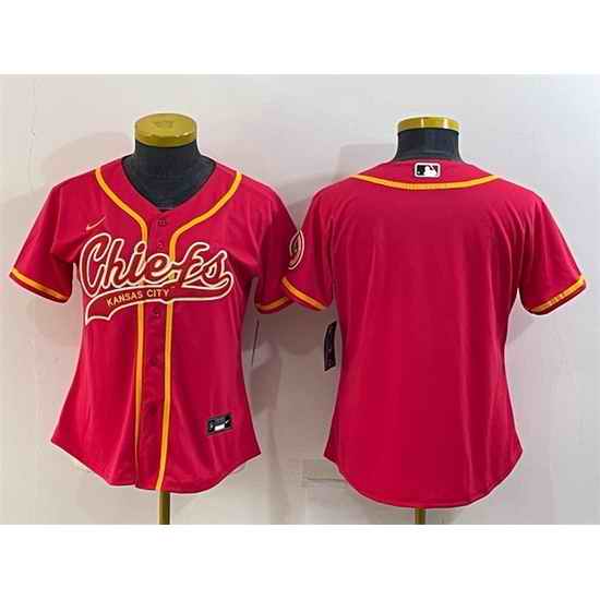 Women Kansas City Chiefs Blank Red With Patch Cool Base Stitched Baseball Jersey->women nfl jersey->Women Jersey