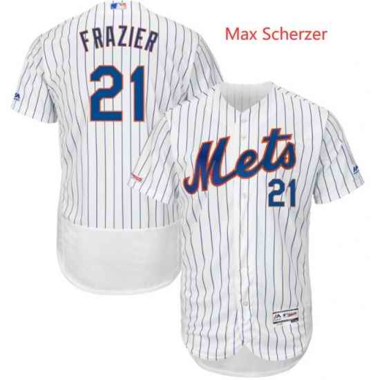 Men Nike New York Mets #21 Max Scherzer White Strips Flex Base MLB Jersey->new york mets->MLB Jersey