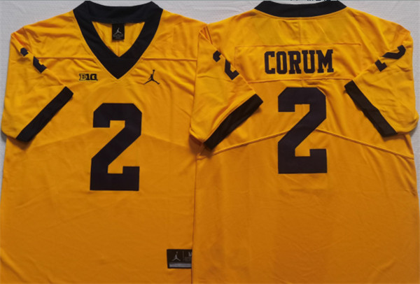Men's Michigan Wolverines #2 CORUM Yellow Stitched Jersey->michigan wolverines->NCAA Jersey