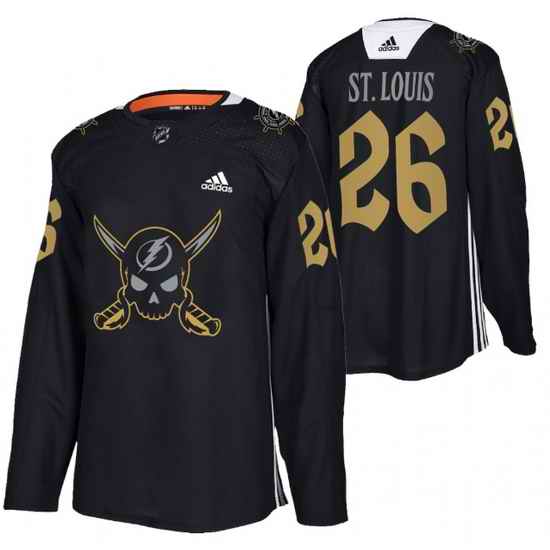 Men Tampa Bay Lightning #26 Martin St  Louis Black Gasparilla Inspired Pirate Themed Warmup Stitched jersey->tampa bay lightning->NHL Jersey