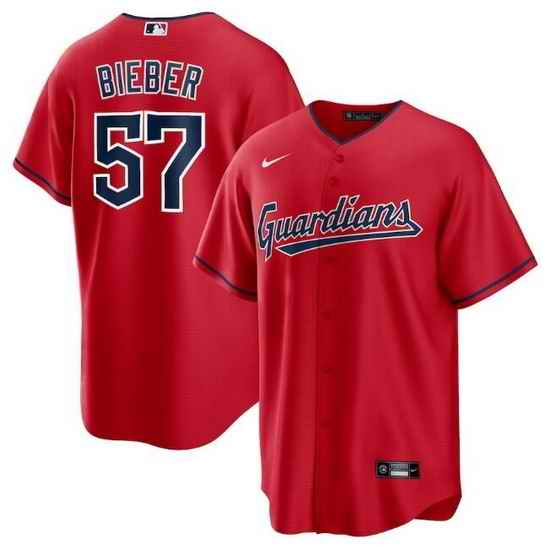 Men Cleveland Guardians #57 Shane Bieber Red Cool Base Stitched Baseball Jerse->boston red sox->MLB Jersey
