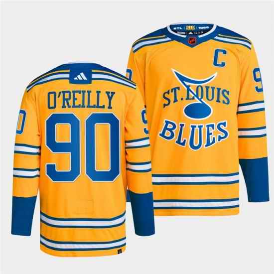 Men St Louis Blues 90 Ryan O 27Reilly Yellow 2022 #23 Reverse Retro Stitched Jersey->anaheim ducks->NHL Jersey