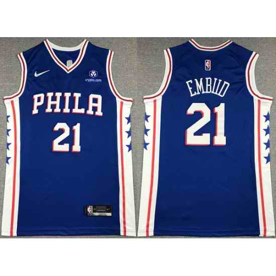 Men's Philadelphia 76ers #21 Joel Embiid Royal 75th Anniversary Icon Edition Swingman Stitched Jersey->philadelphia 76ers->NBA Jersey