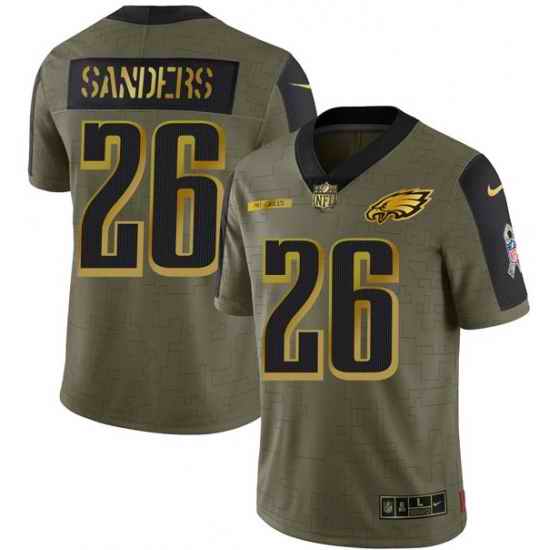 Men Philadelphia Eagles #26 Miles Sanders 2021 Olive Camo Salute To Service Golden Limited Stitched Jersey->san francisco 49ers->NFL Jersey