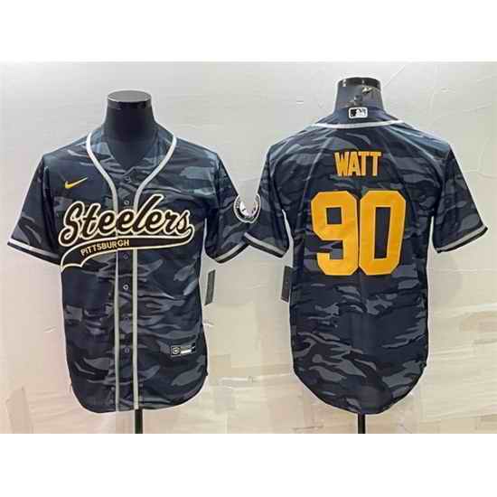 Men Pittsburgh Steelers #90 T  J  Watt Grey Navy Camo With Patch Cool Base Stitched Baseball Jersey->pittsburgh steelers->NFL Jersey