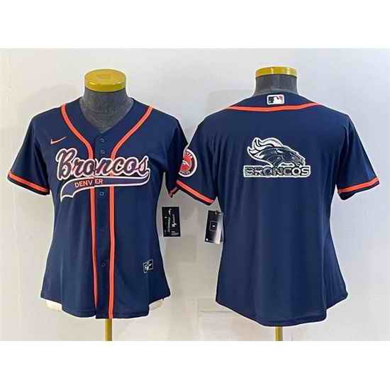 Women Denver Broncos Navy Team Big Logo With Patch Cool Base Stitched Baseball Jersey->women nfl jersey->Women Jersey