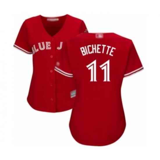 Women's Toronto Blue Jays #11 Bo Bichette Authentic Scarlet Alternate Baseball Player Jersey->women mlb jersey->Women Jersey