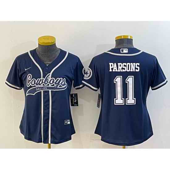 Women Dallas Cowboys #11 Micah Parsons Navy With Patch Cool Base Stitched Baseball Jersey->women nfl jersey->Women Jersey
