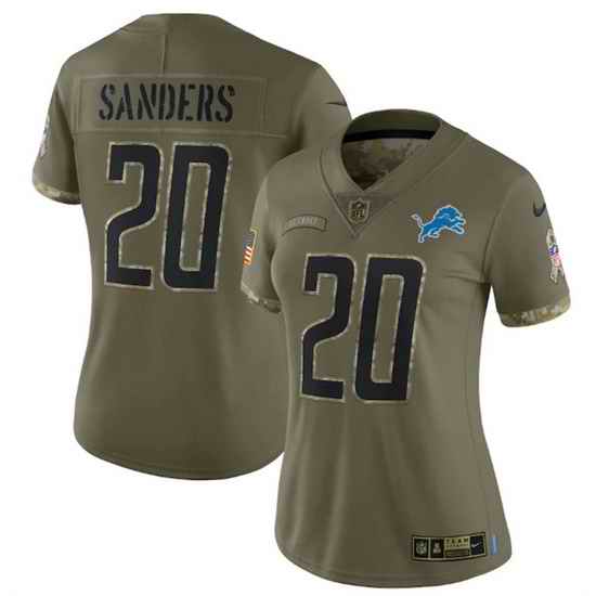Women Detroit Lions #20 Barry Sanders 2022 Olive Salute To Service Limited Stitched Jersey->women nfl jersey->Women Jersey