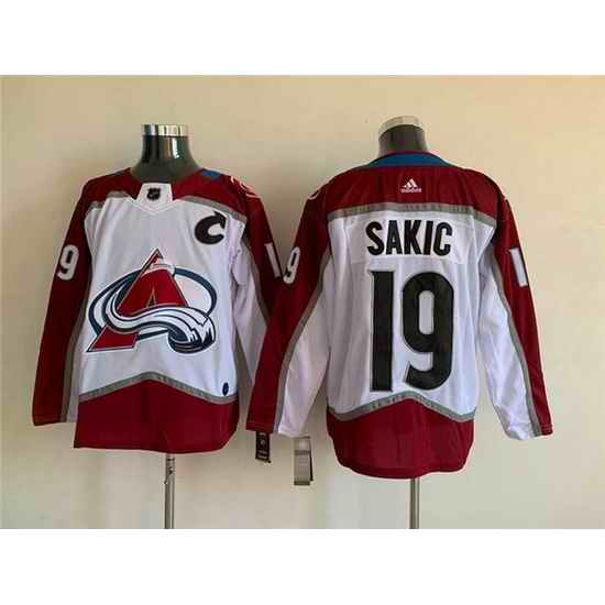 Men Colorado Avalanche #19 Joe Sakic White Stitched Jersey->colorado avalanche->NHL Jersey