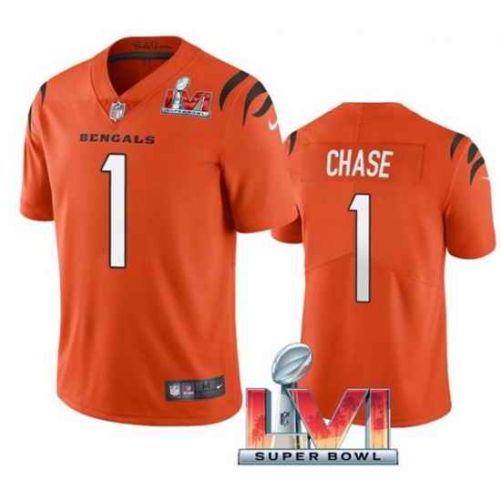 Nike Cincinati Bengals #1 Ja'Marr Chase Orange 2022 Super Bowl LVI Vapor Limited Jersey->cincinnati bengals->NFL Jersey