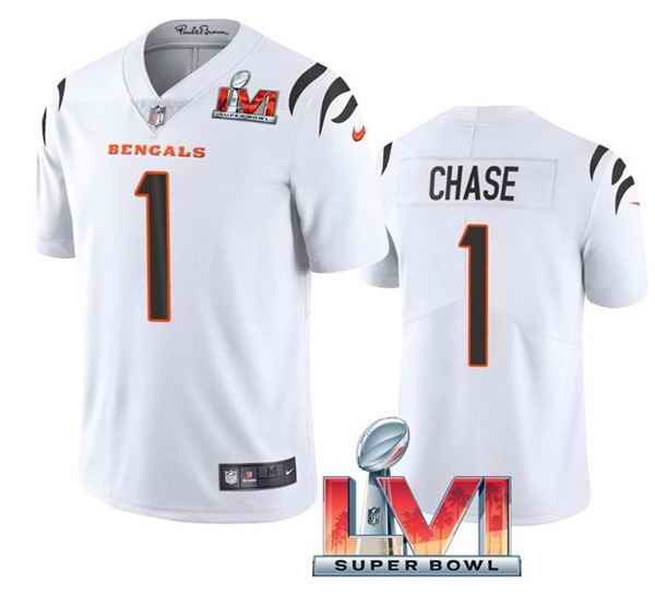 Nike Bengals #1 Ja'Marr Chase White 2022 Super Bowl LVI Vapor Limited Jersey->cincinnati bengals->NFL Jersey