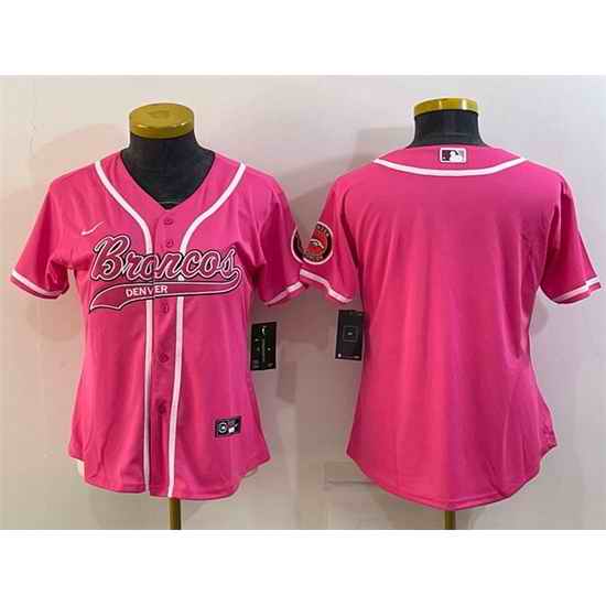 Women Denver Broncos Blank Pink With Patch Cool Base Stitched Baseball Jersey->women nfl jersey->Women Jersey