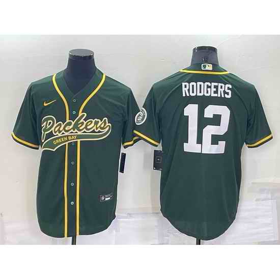 Men Green Bay Packers #12 Aaron Rodgers Green Cool Base Stitched Baseball Jersey->green bay packers->NFL Jersey