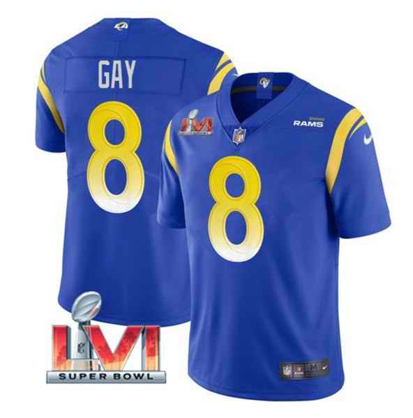 Nike Rams #8 Matt Gay Royal 2022 Super Bowl LVI Vapor Limited Jersey->los angeles rams->NFL Jersey
