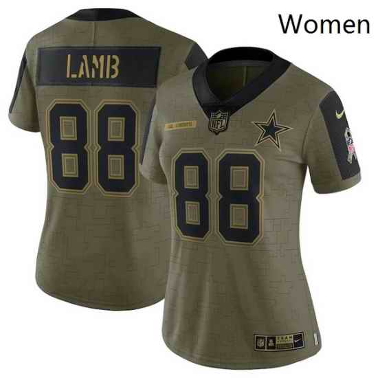 Women's Dallas Cowboys CeeDee Lamb Nike Olive 2021 Salute To Service Limited Player Jersey->women nfl jersey->Women Jersey
