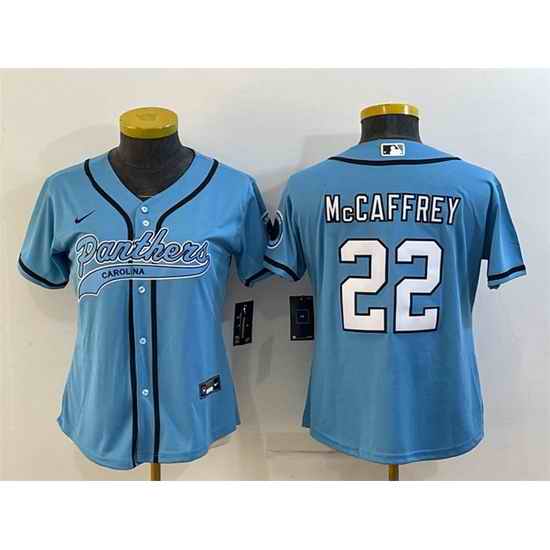 Women Carolina Panthers #22 Christian McCaffrey Blue With Patch Cool Base Stitched Baseball Jersey->women nfl jersey->Women Jersey