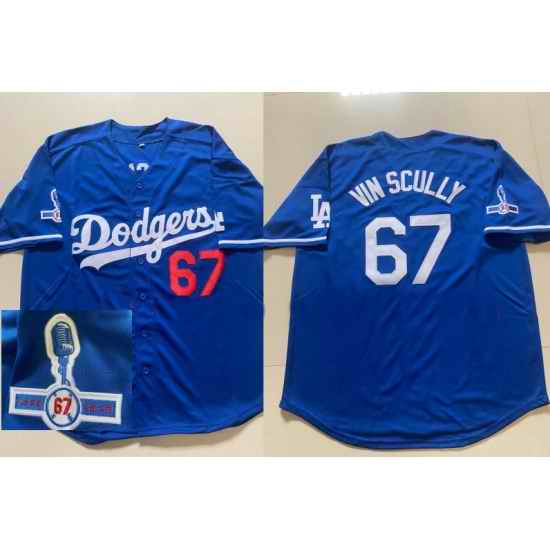 Men Los Angeles Dodgers #67 Vin Scully Blue Throwback 1950 2016 Jersey->los angeles dodgers->MLB Jersey
