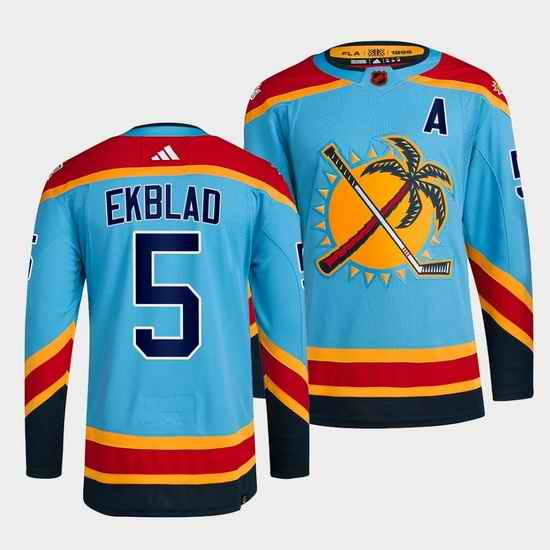 Men Florida Panthers #5 Aaron Ekblad Blue 2022 Reverse Retro Stitched Jersey->florida panthers->NHL Jersey