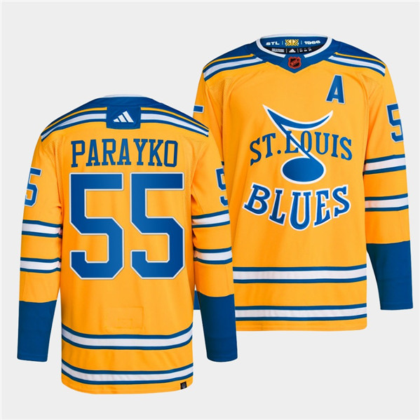 Men's St. Louis Blues #55 Colton Parayko Yellow 2022-23 Reverse Retro Stitched Jersey->st.louis blues->NHL Jersey
