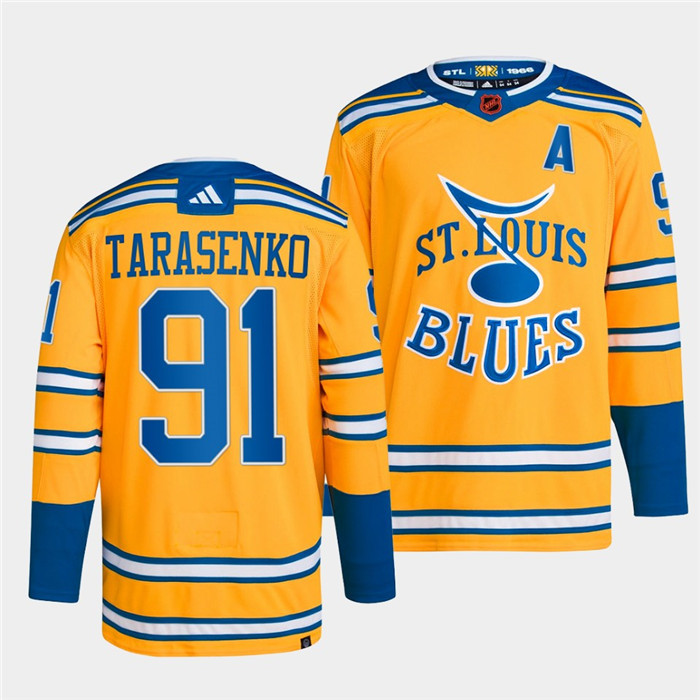 Men's St. Louis Blues #91 Vladimir Tarasenko Yellow 2022-23 Reverse Retro Stitched Jersey->st.louis blues->NHL Jersey