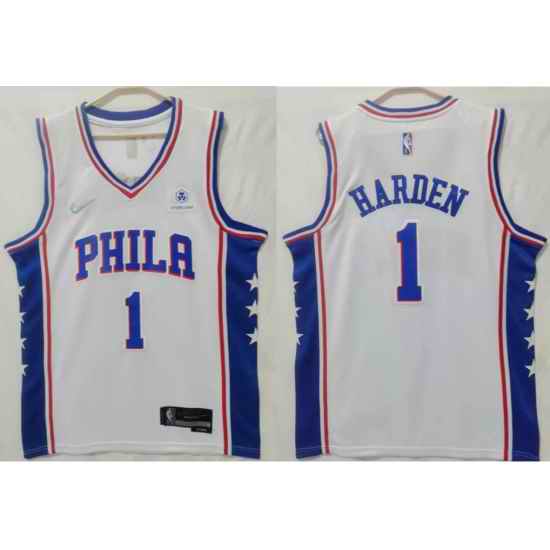 Men Nike Philadelphia 76ers #1 James Harden association edition white Stitched jersey->philadelphia 76ers->NBA Jersey
