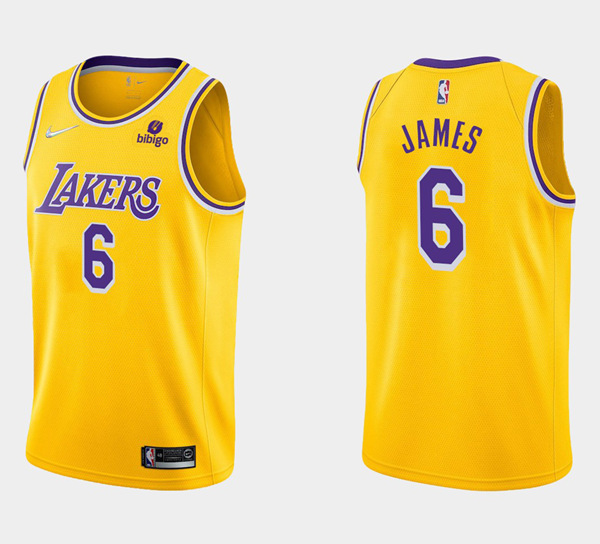 Men's Los Angeles Lakers #6 LeBron James 75th Anniversary Diamond Gold 2021 Stitched Basketball Jersey->women nba jersey->Women Jersey