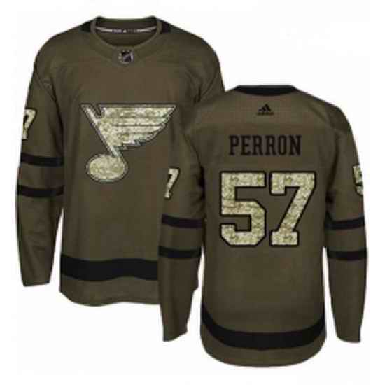 Youth Adidas St Louis Blues #57 David Perron Authentic Green Salute to Service NHL Jersey