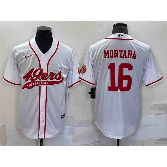 Men San Francisco 49ers #16 Joe Montana White With Patch Cool Base Stitched Baseb->pittsburgh steelers->NFL Jersey