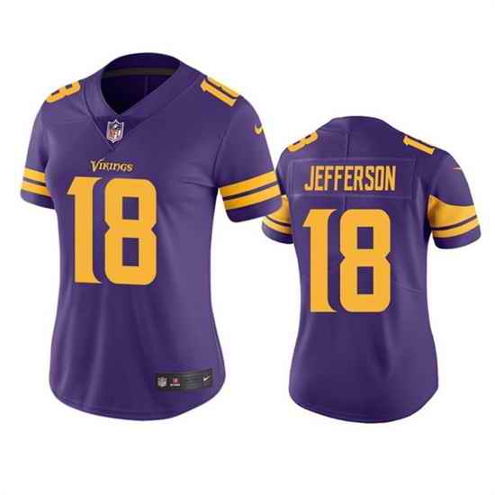 Women Minnesota Vikings #18 Justin Jefferson Purple Limited Rush Stitched NFL Jersey->women nfl jersey->Women Jersey