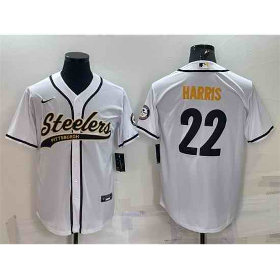 Men Pittsburgh Steelers #22 Najee Harris White With Patch Cool Base Stitched Baseball Jersey->pittsburgh steelers->NFL Jersey