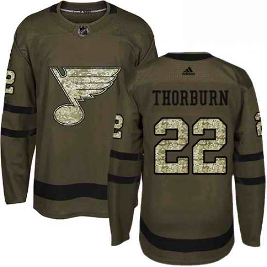 Mens Adidas St Louis Blues #22 Chris Thorburn Authentic Green Salute to Service NHL Jersey->st.louis blues->NHL Jersey