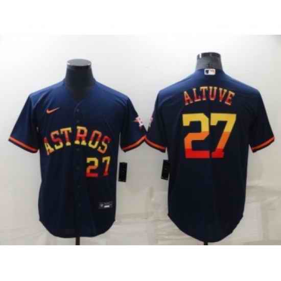 Men's Houston Astros #27 Jose Altuve Number Navy Blue Rainbow Stitched MLB Cool Base Nike Jersey->houston astros->MLB Jersey