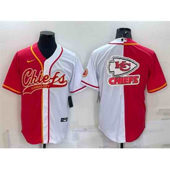 Men Kansas City Chiefs Red White Team Big Logo With Patch Cool Base Stitched Baseball Jersey