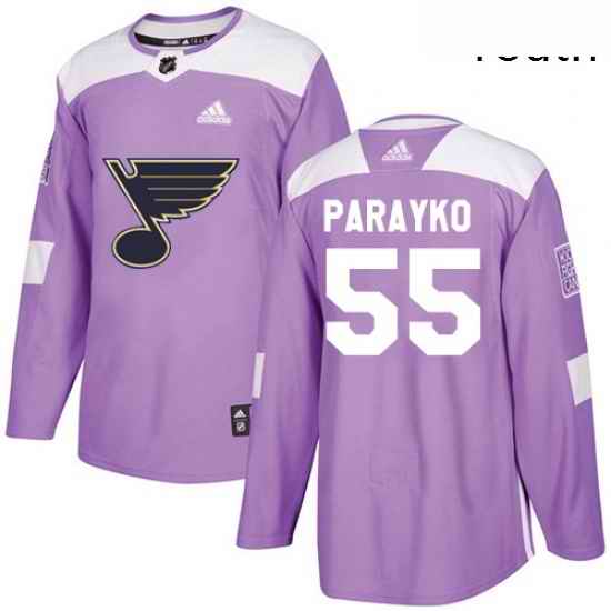 Youth Adidas St Louis Blues #55 Colton Parayko Authentic Purple Fights Cancer Practice NHL Jersey